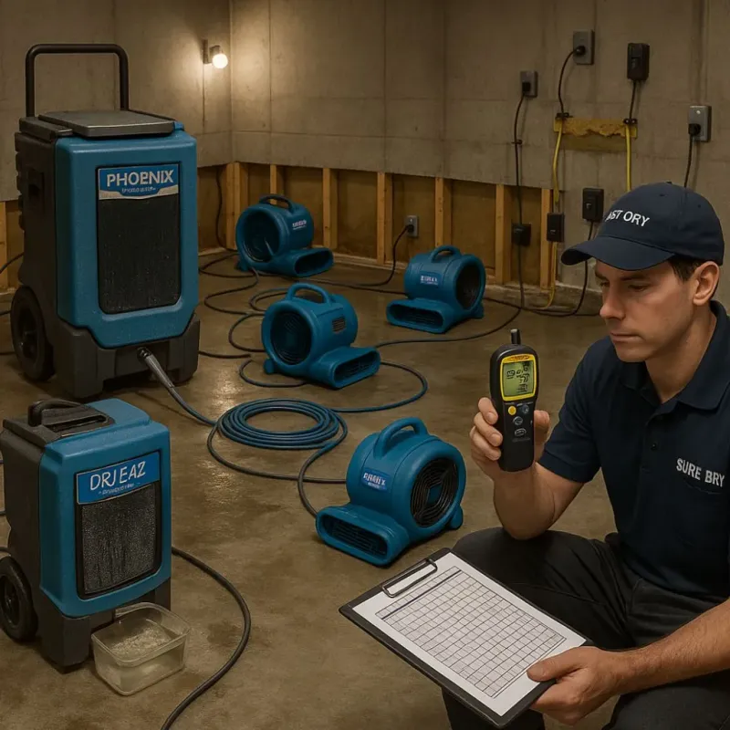 Structural Drying and Dehumidification process in Sunray, TX